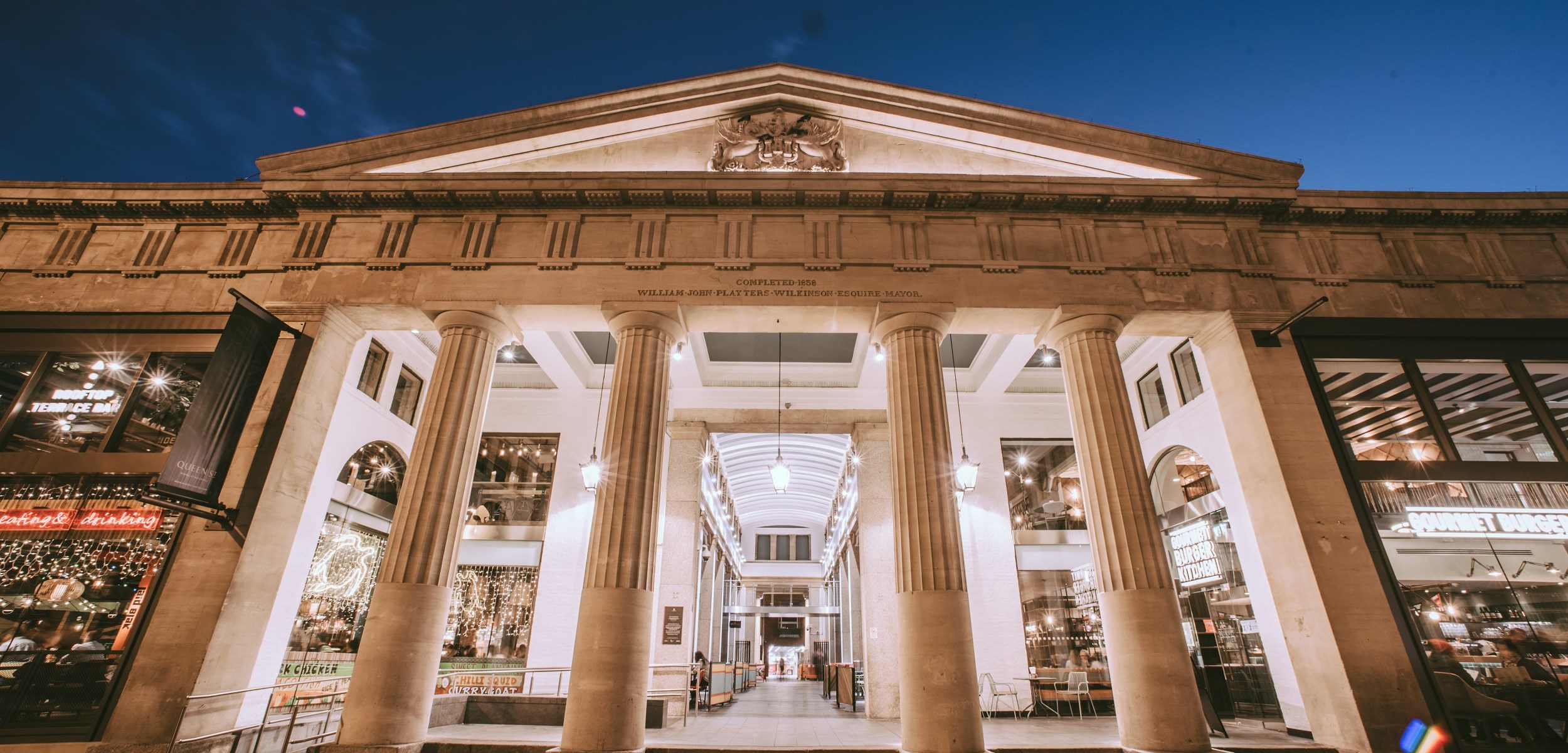 The Charles Fowler neo classical style entrance to the Guildhall shopping centre